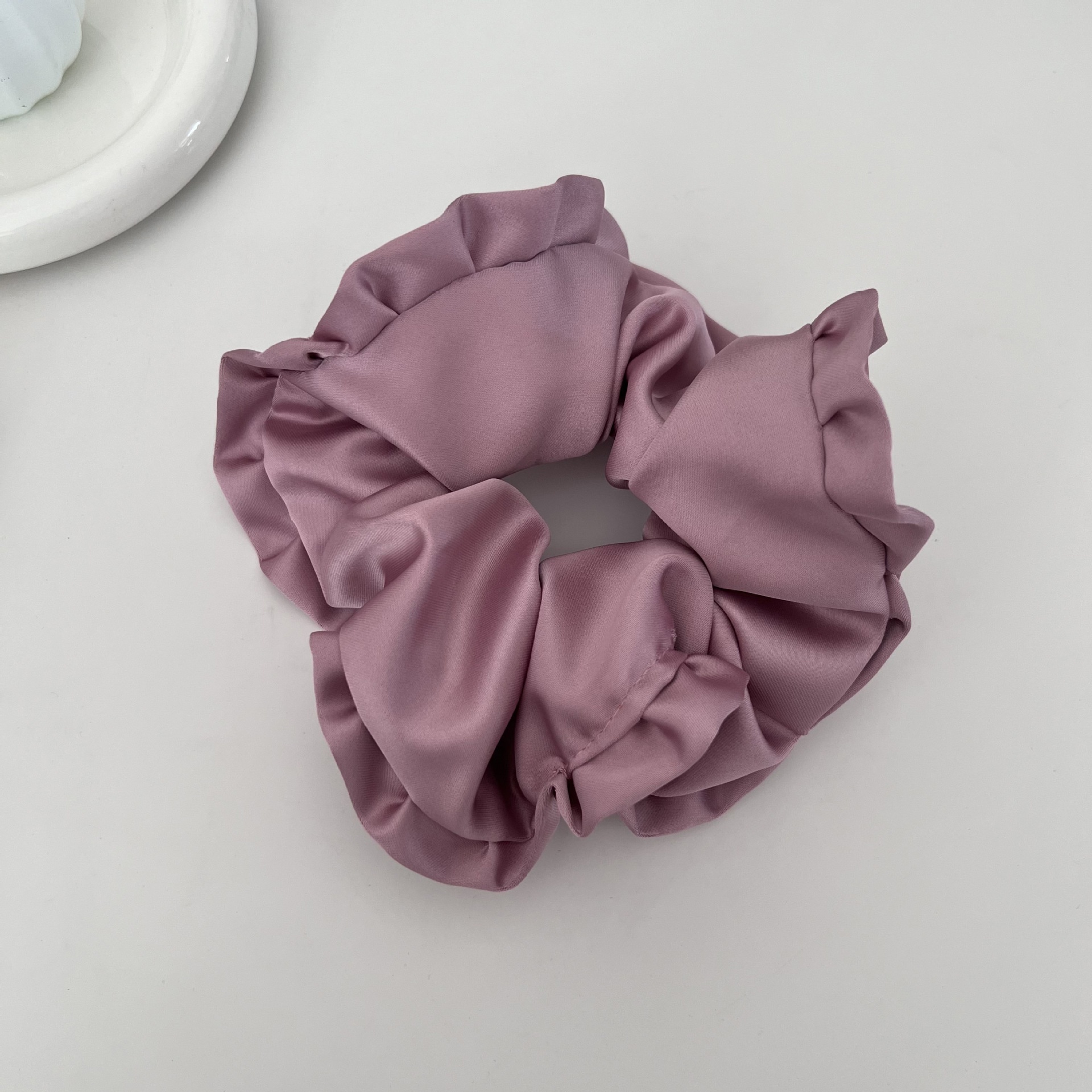 Women's All-Season Satin Ruffle Scrunchie Hair Tie Solid Purple