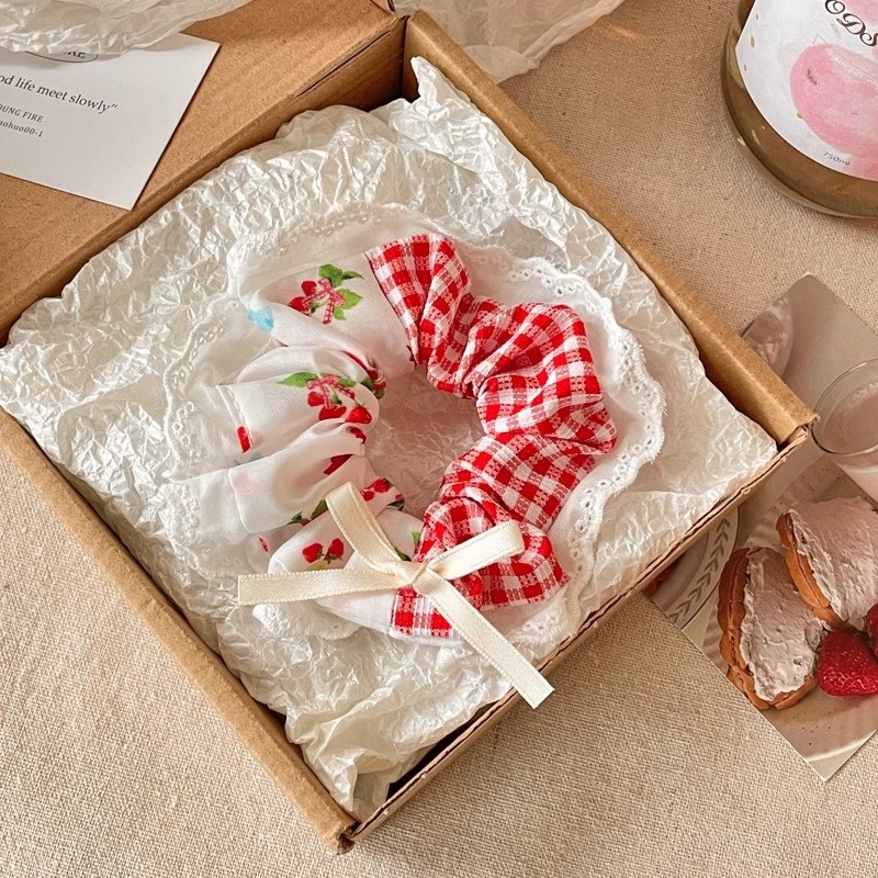 Women's Cloth Lace Scarf Scrunchie Daily Hair Tie Spring Tulip Floral