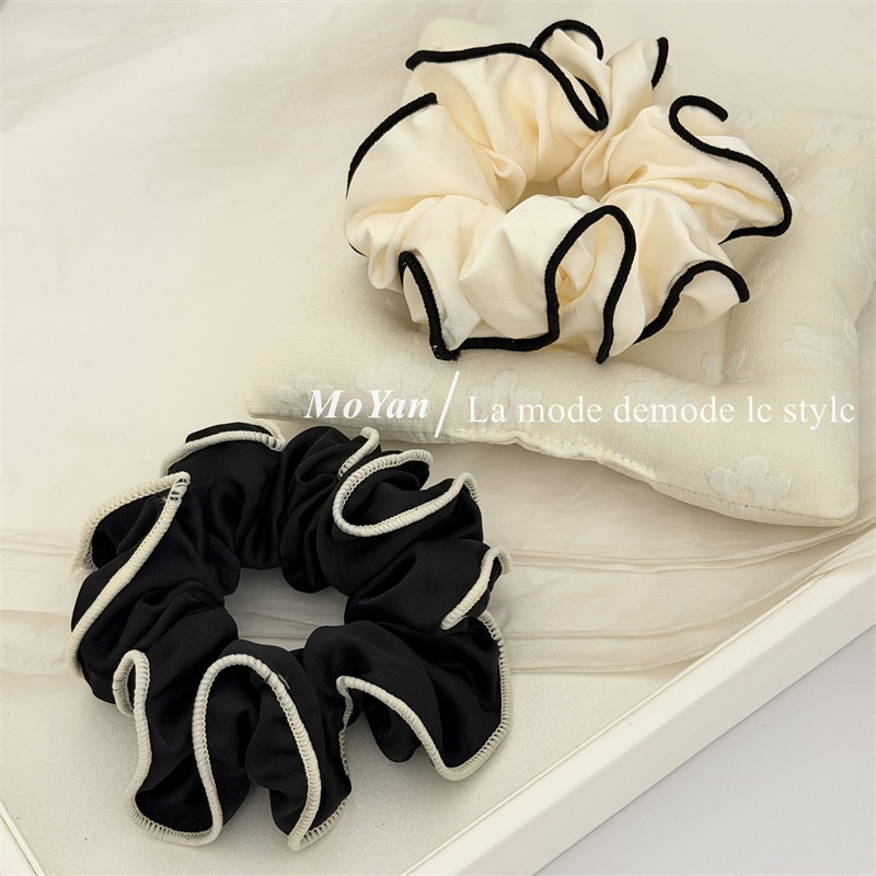 Women's Daily Soft Cloth Ponytail Hair Tie Beige Black Color Block