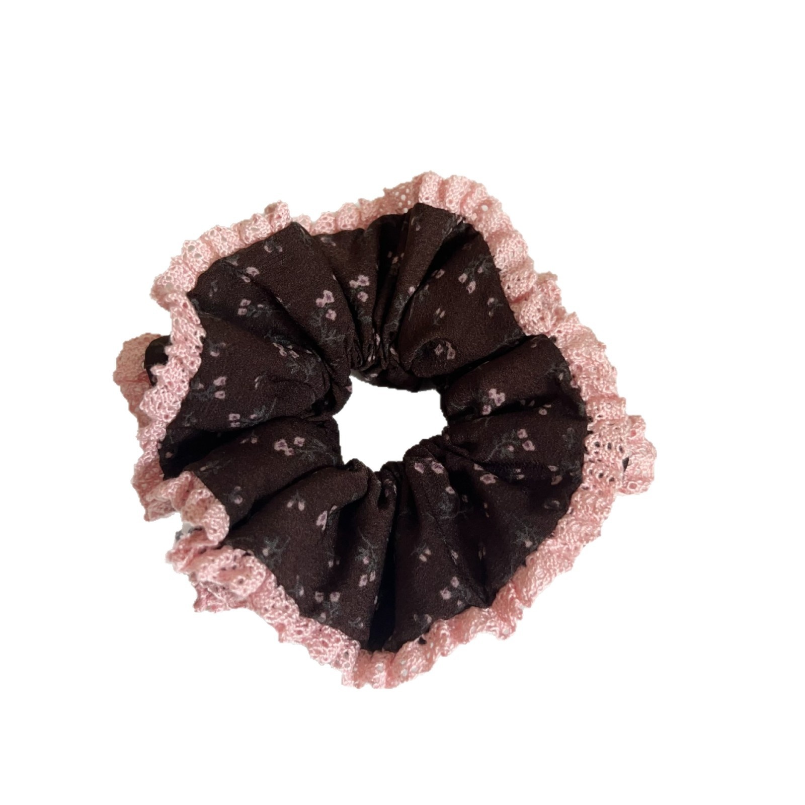 Women's Coffee Ditsy Floral Cloth Hairband Elastic Tie for Low Bun