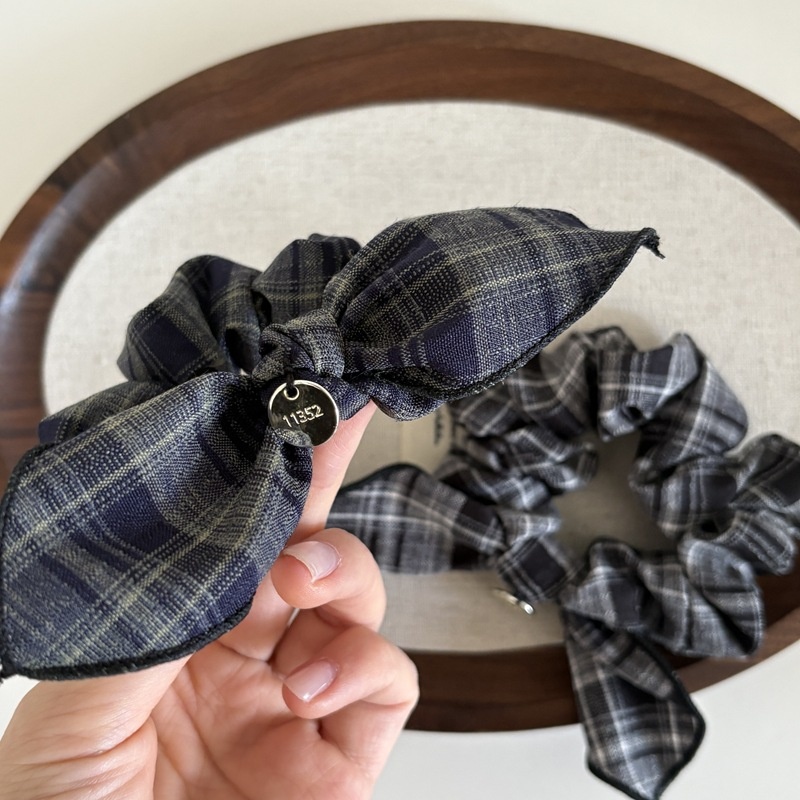 Women's Daily Cloth Bow Tie Hair Scrunchie Black Checkered Pattern