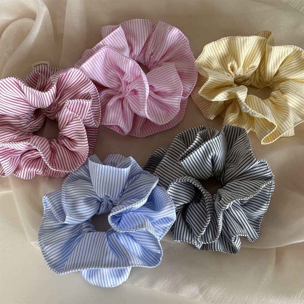 Women's Summer Cloth Scrunchie Hair Tie In White & Blue Stripe
