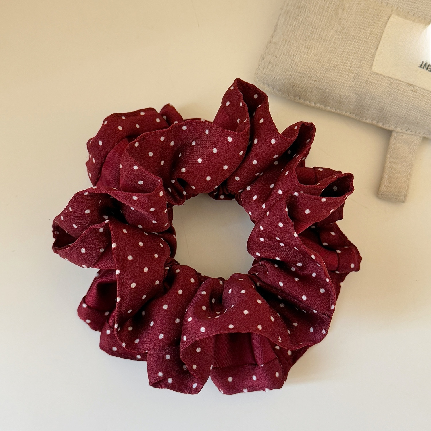 Women's French Red Polka Dot Double Layer Hair Band New Year Cloth Hair Tie
