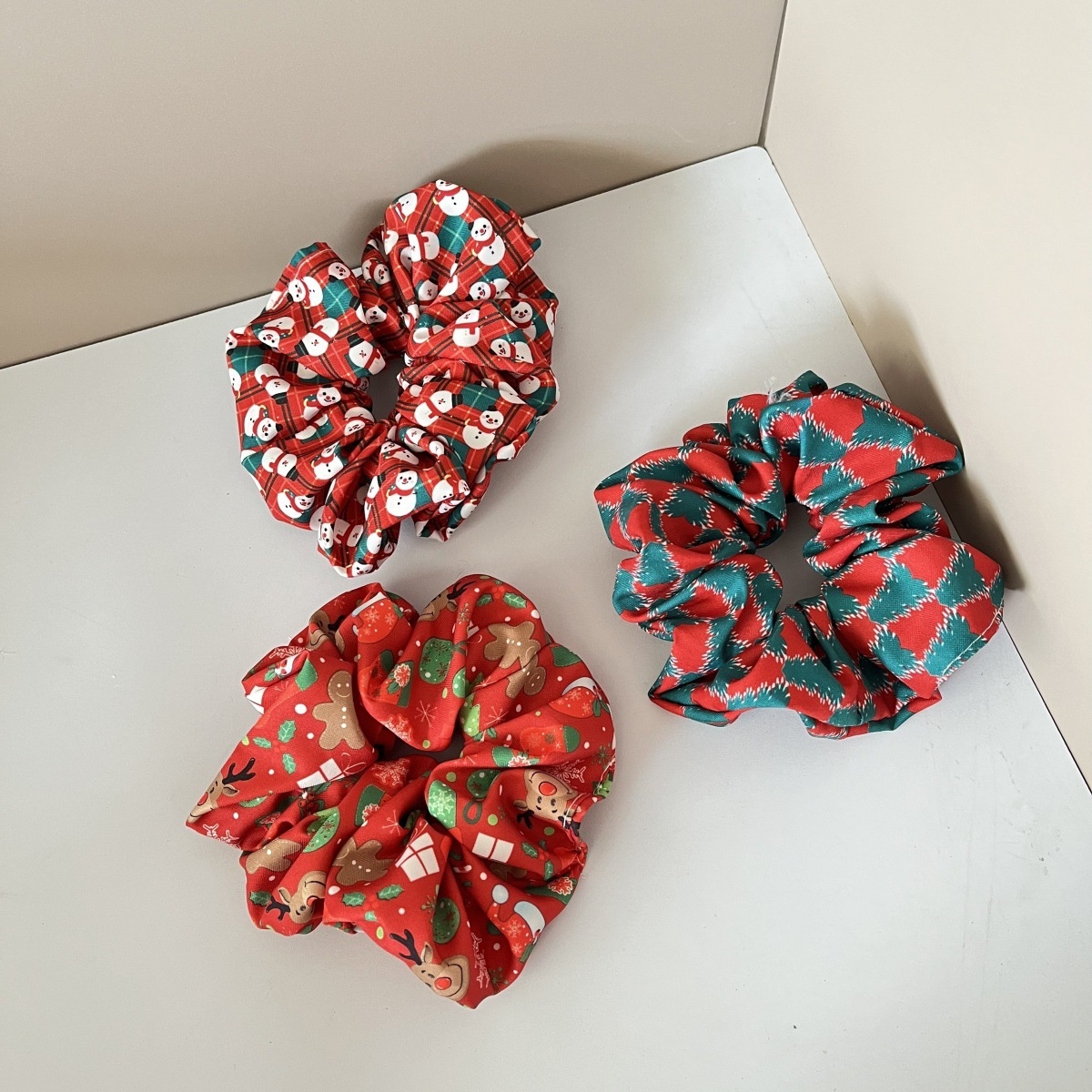 Women's Christmas Wide Polyester Bow Headbands 3PC Santa Snowflake Plaid