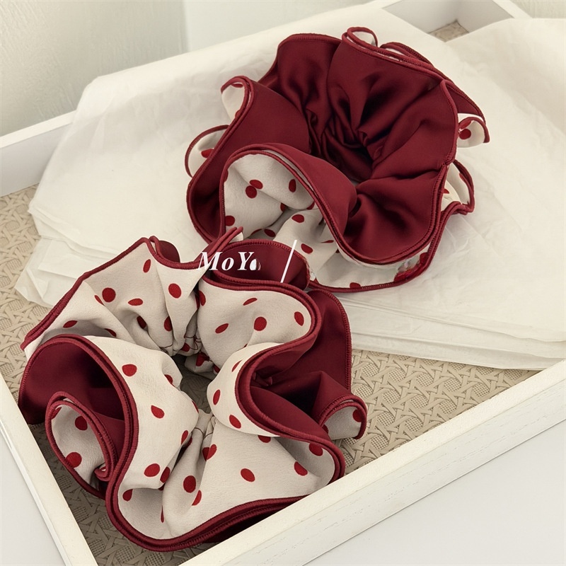 Women's Red Polka Dot Cloth Hair Tie Four-Layer Elastic Bun Hairband