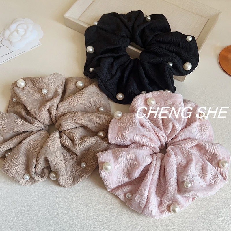 Womens Pearl Fabric Elastic Hair Bands For Daily Styling Solid Color