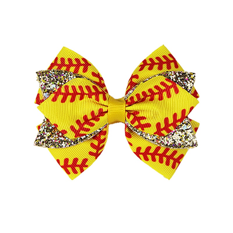 Kids Girls Cartoon Cloth Multi-layer Bow Hair Clip Glitter Digital Print