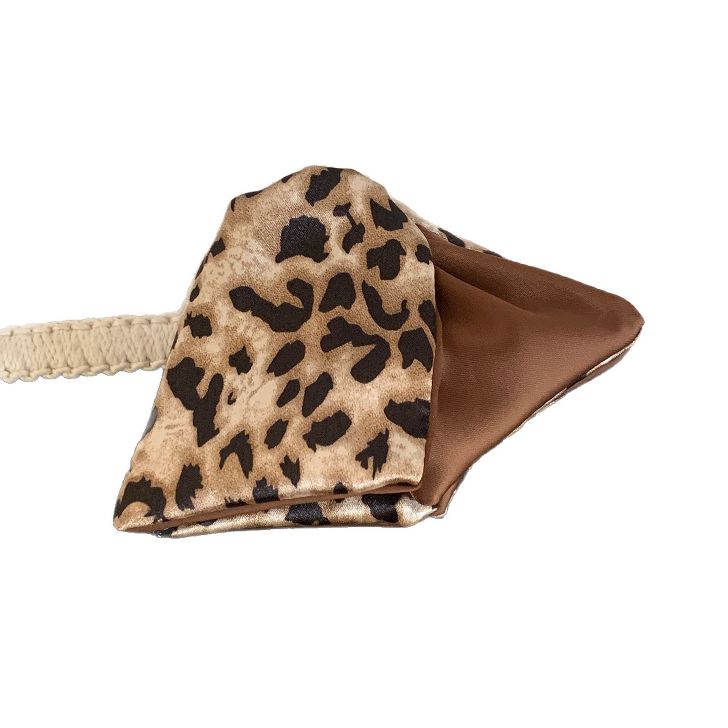 Women Autumn Winter Satin High Bun Hair Tie Yellow Brown Leopard Print