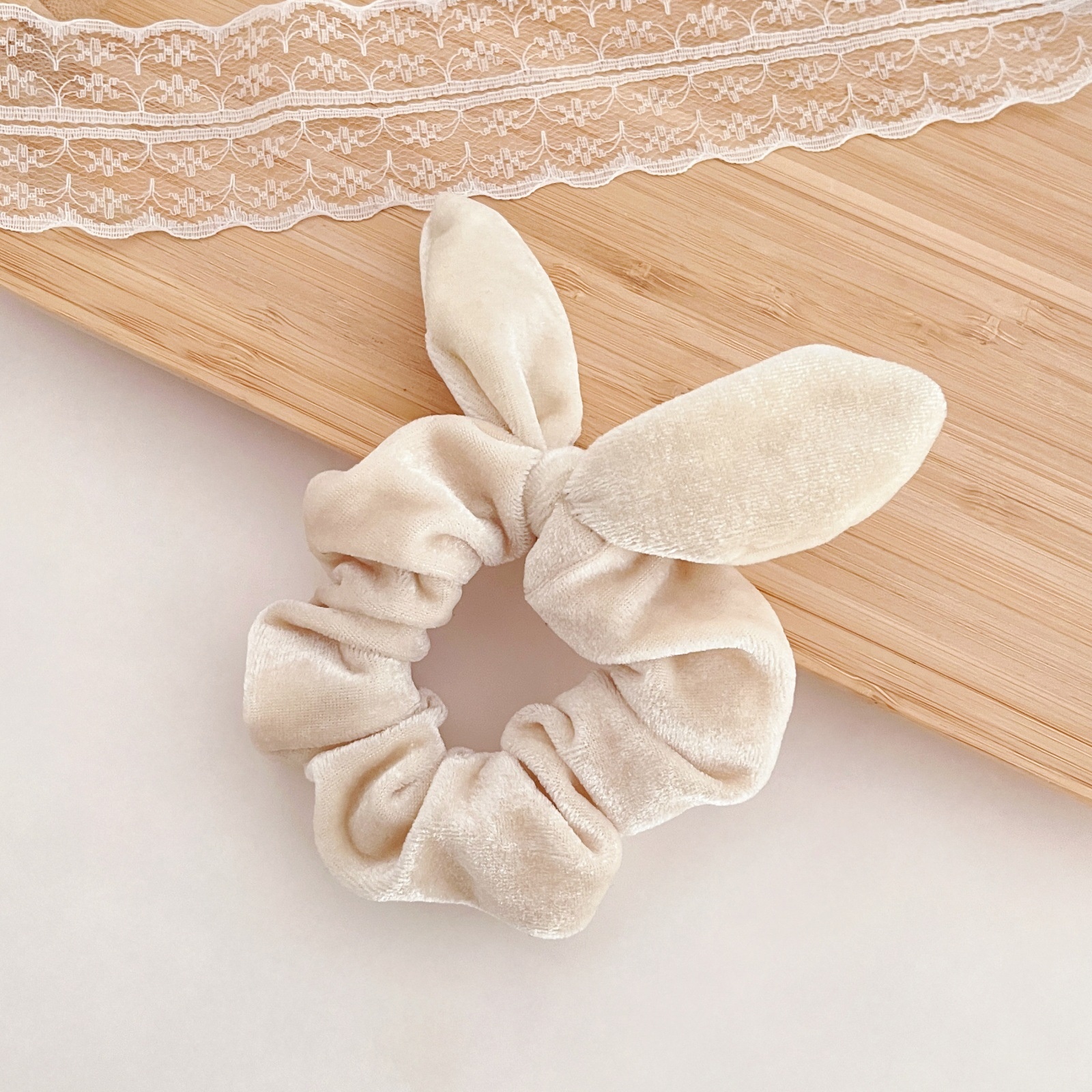 Women Velvet Bow Ponytail Hair Tie Solid Coffee Red Black Beige