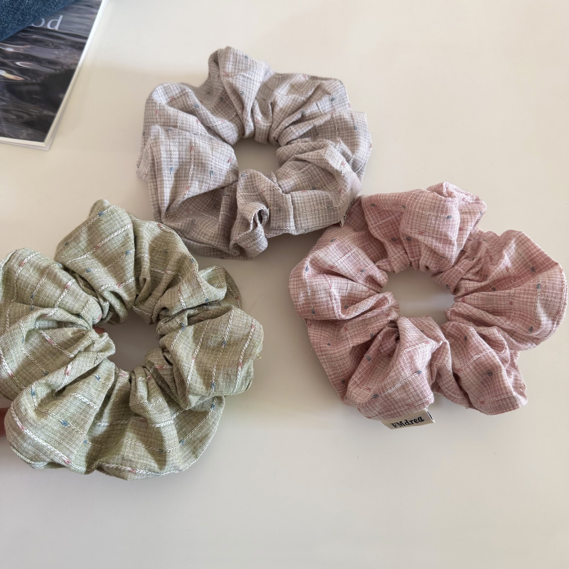 Women's Soft Cloth Spring Hair Tie Accessory Simple Green Plaid