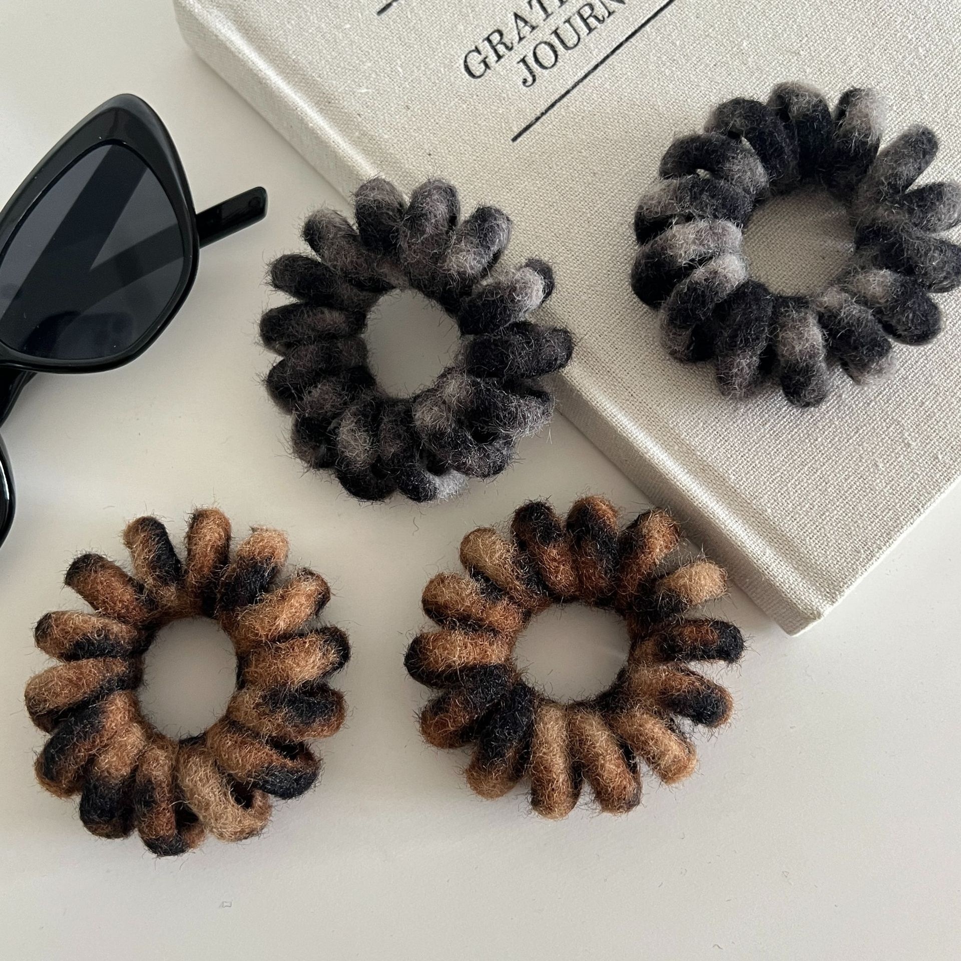 Women's Plush Leopard Telephone Cord Hair Tie Grey Autumn Winter Style