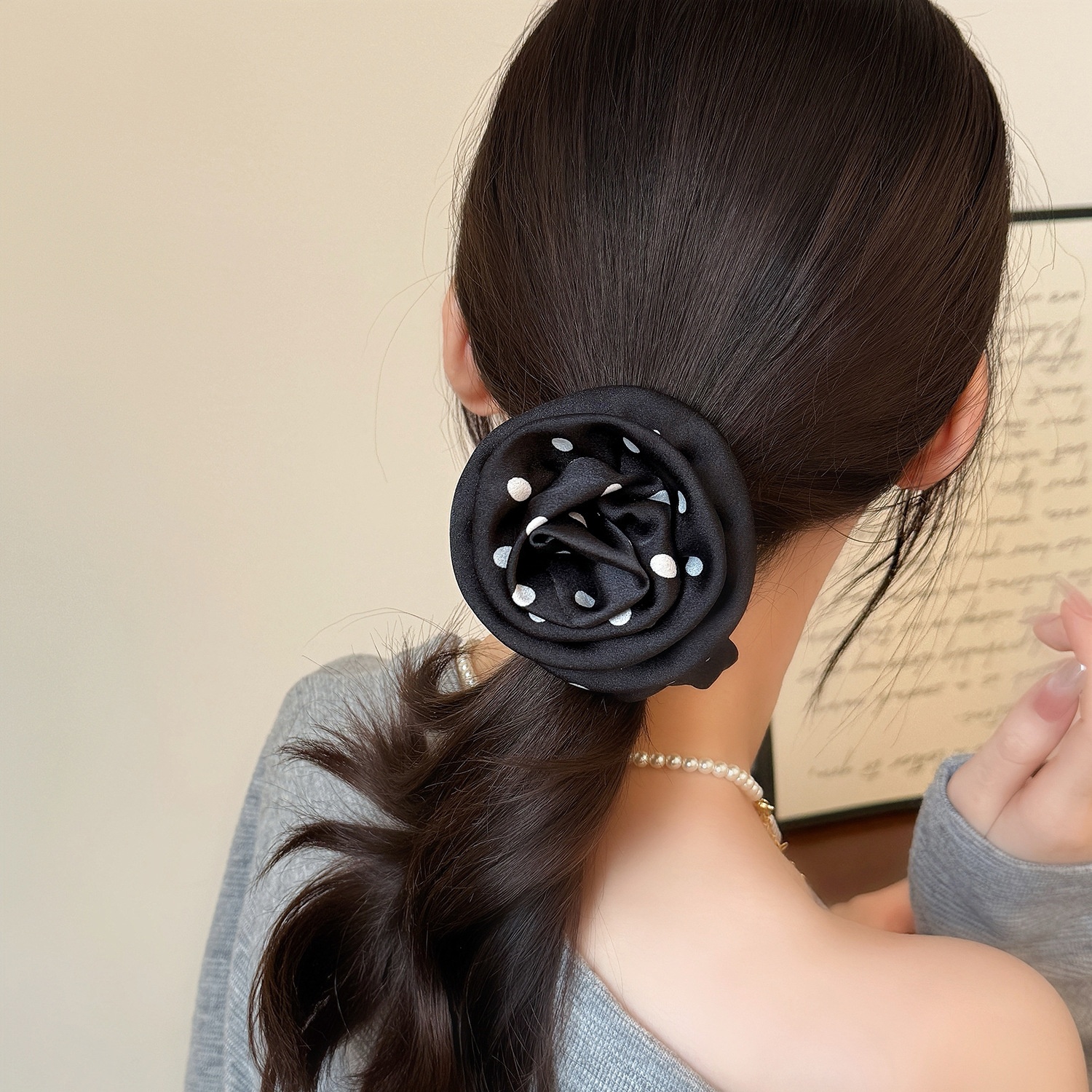 Women Pleated Cloth Elastic Hair Ties Sweet Rose Floral Polka Dot