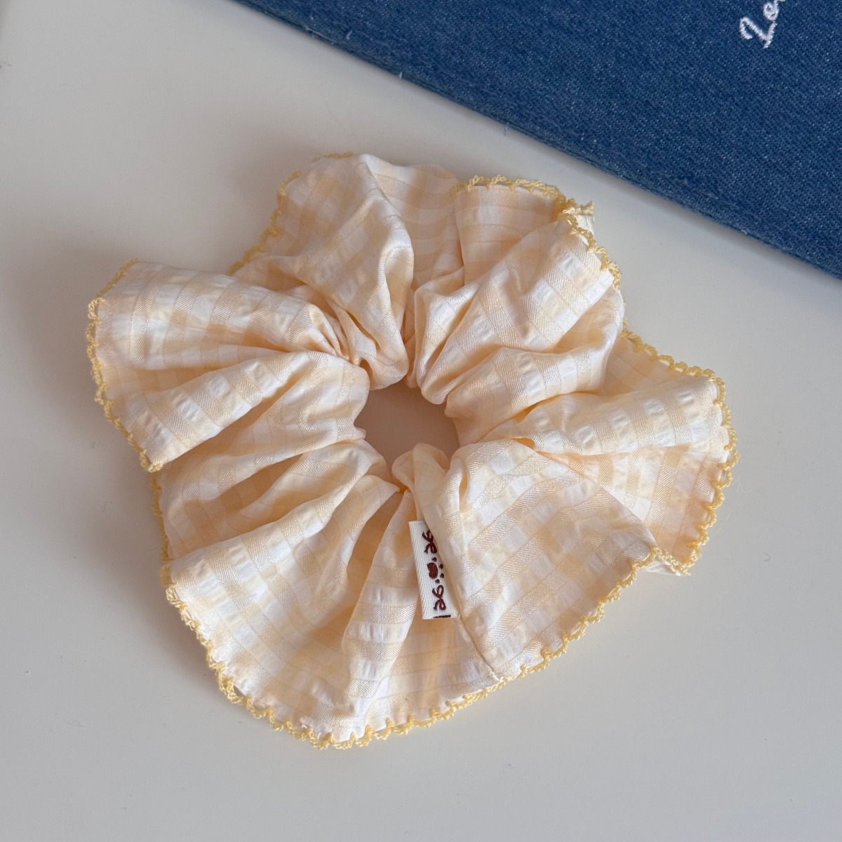 Women's Spring Cloth Bubble Braid Hair Rope Accessory Yellow Plaid