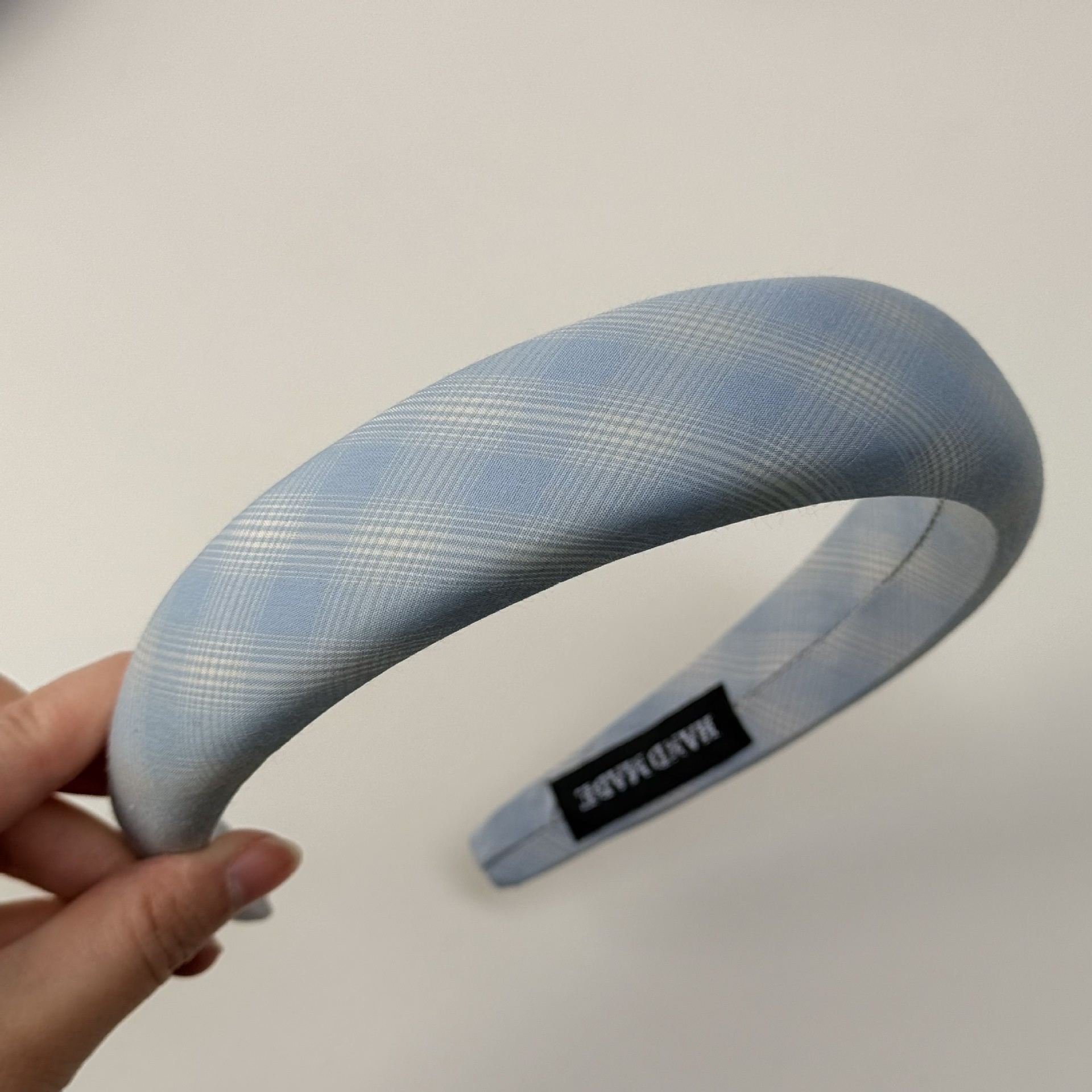 Women Sweet Cloth Hair Band Spring Daily Wear Blue Plaid Pattern