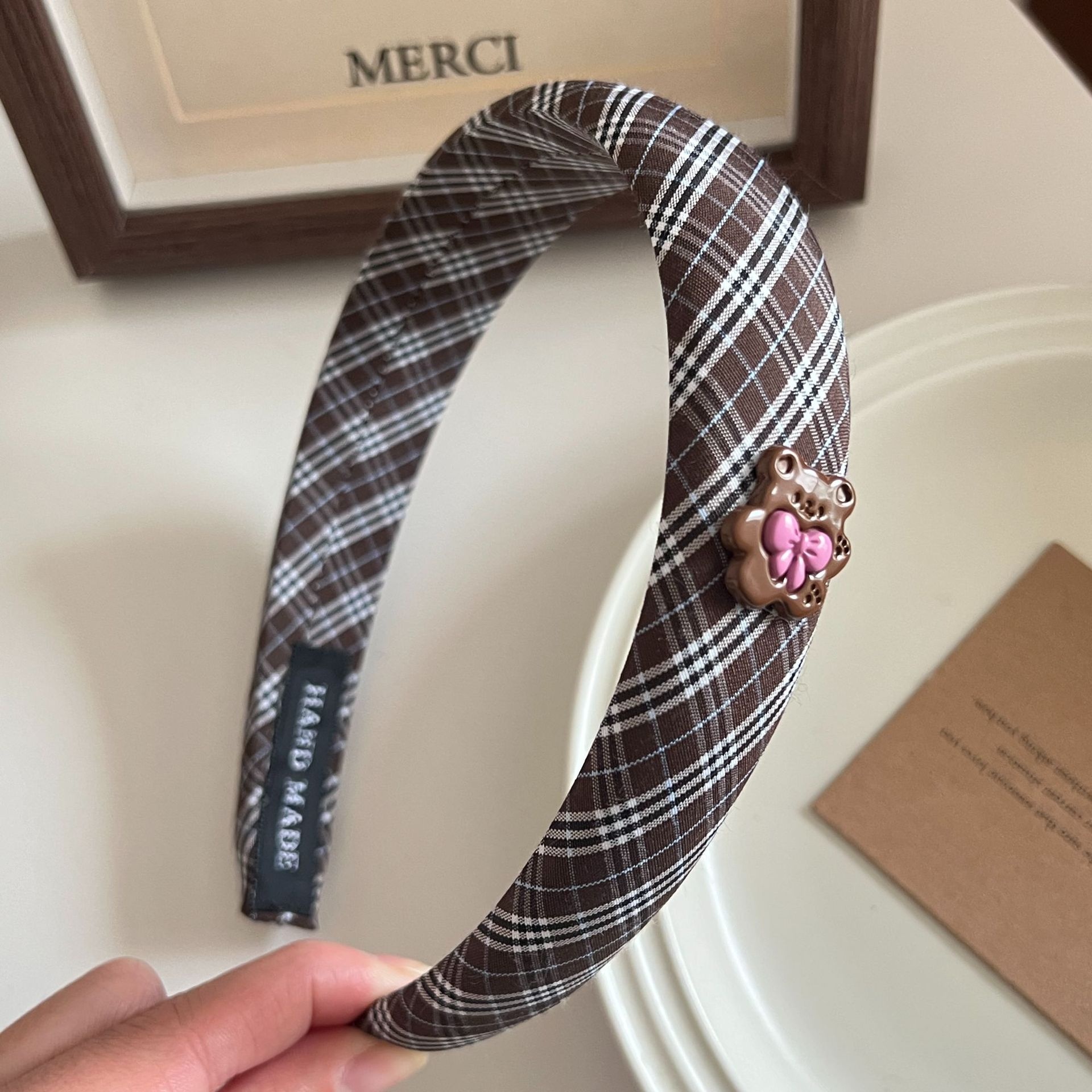 Women's Vintage Forest Lace Bun Scrunchie Hair Tie Coffee Plaid Cloth