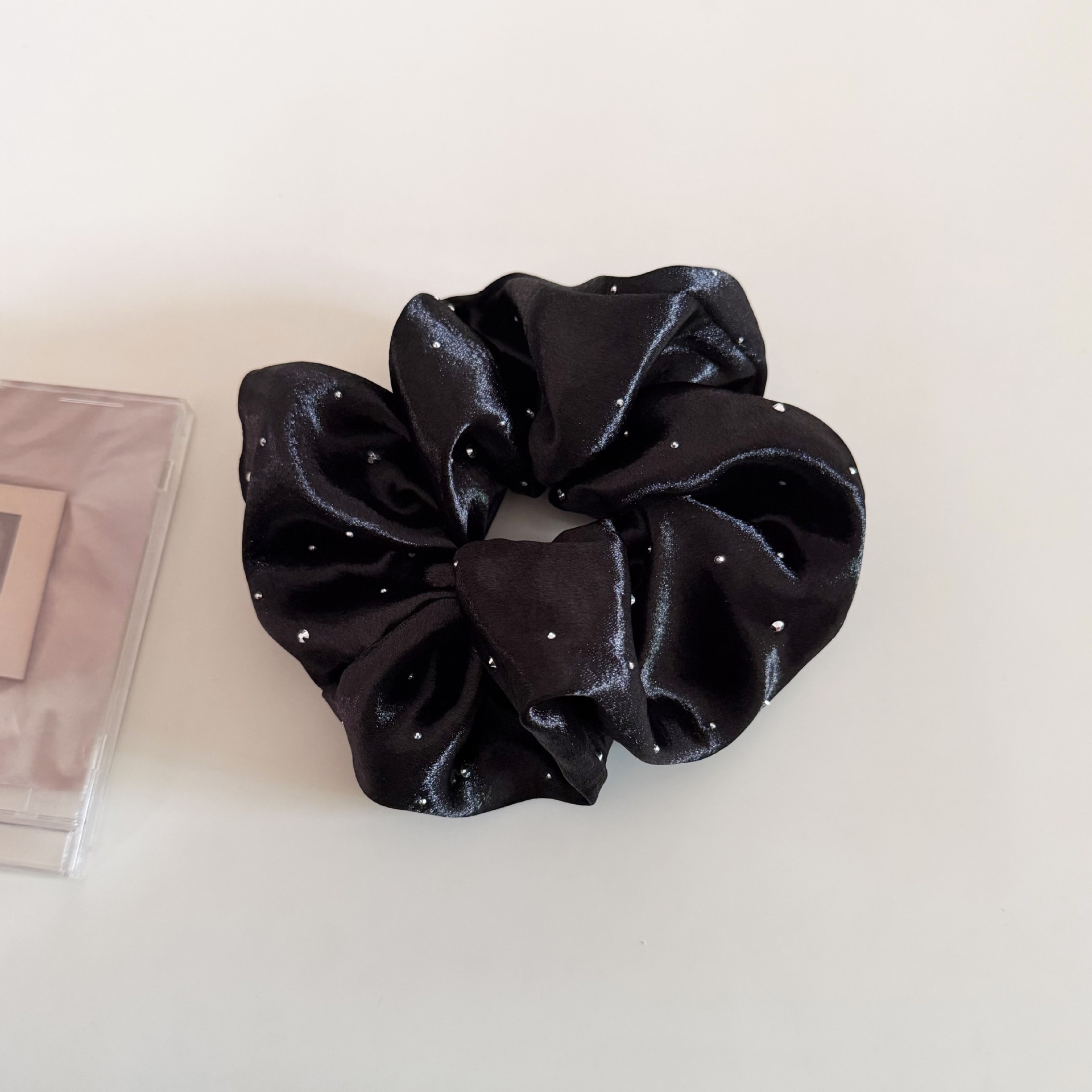 Women's French Satin Rhinestone Starry Scrunchie Hair Tie Solid Color