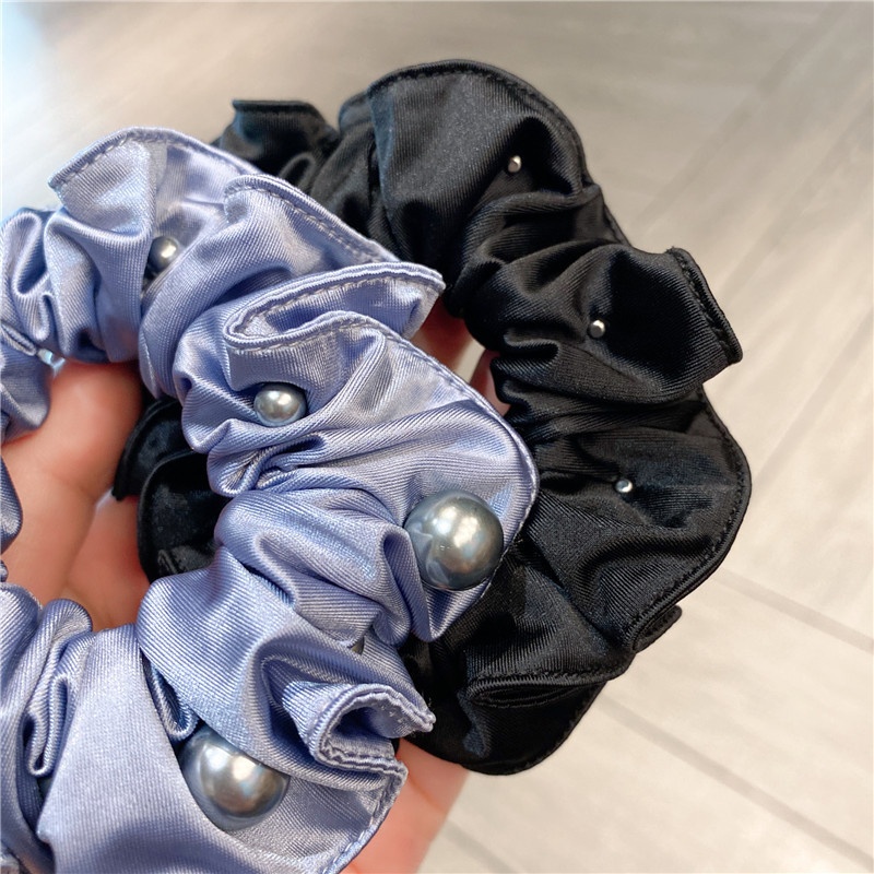 Women's Satin Pearl Ponytail Hair Ties Elegant Solid Color Bun Bands