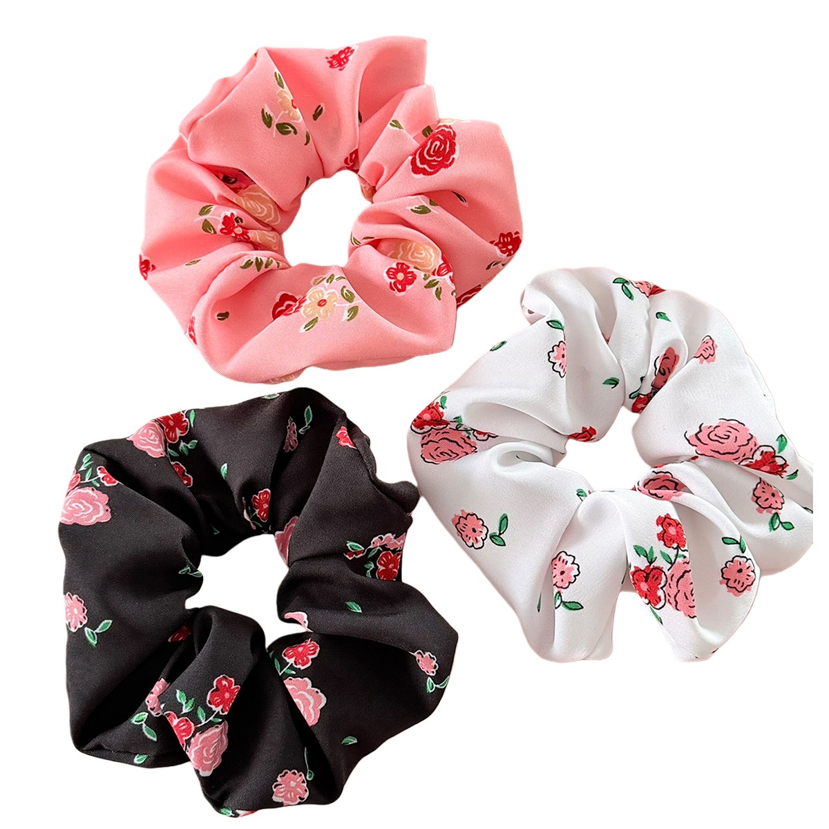 Women's Valentine Fabric Elastic Hairband Scrunchies Rose Pink White Black