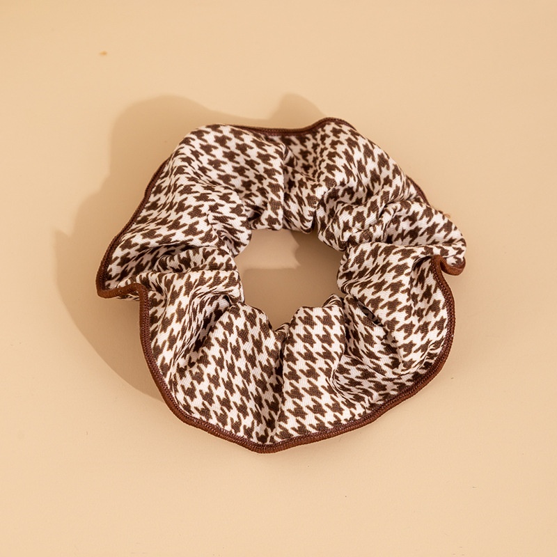 Women's Fabric Hairband Bun Headwear Houndstooth Plaid Black Coffee