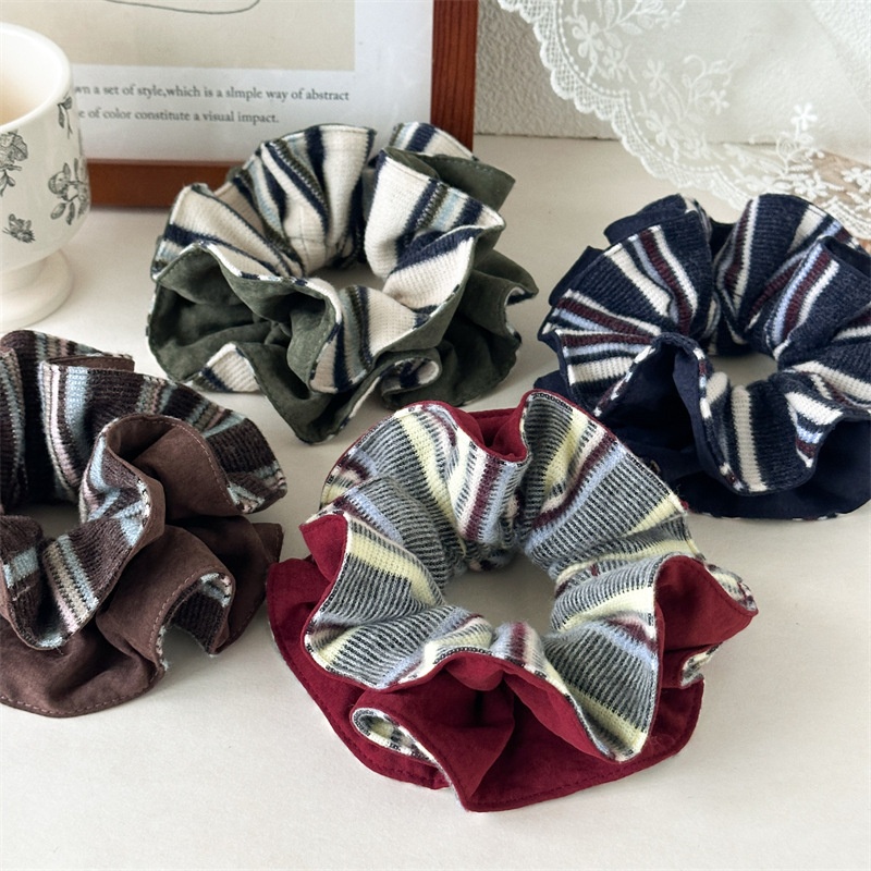 Women's Vintage Knitted Stripe Headband High Elasticity Winter Hair Tie