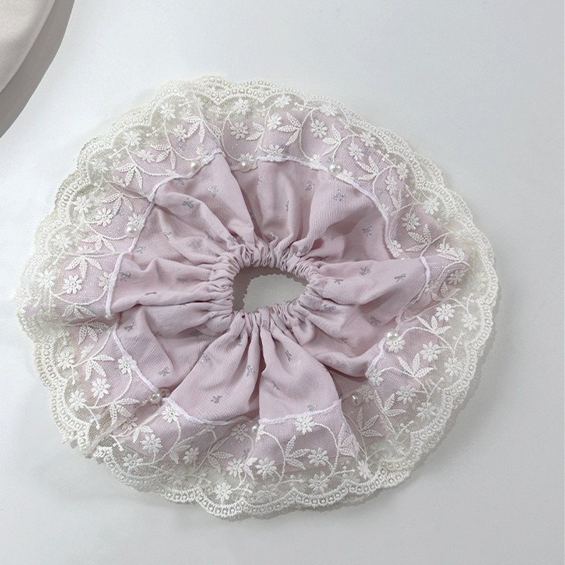 Women's Vintage Pearl Bow Elastic Hair Tie Floral Lace