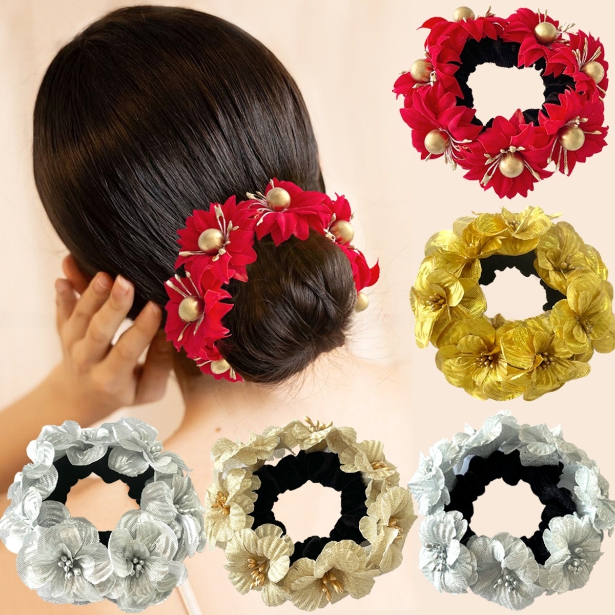 Women's Christmas Bridal Fabric Hairband Red Magnolia Flower