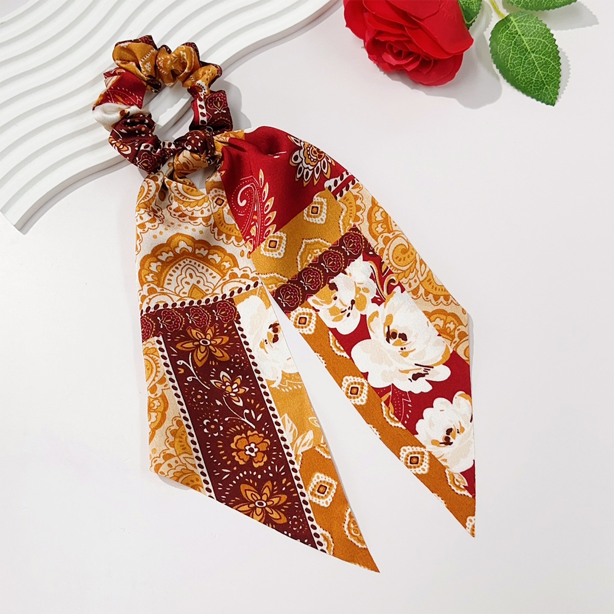 Women's Retro Cloth Large Bow Ponytail Hair Ties Ditsy Floral Spot