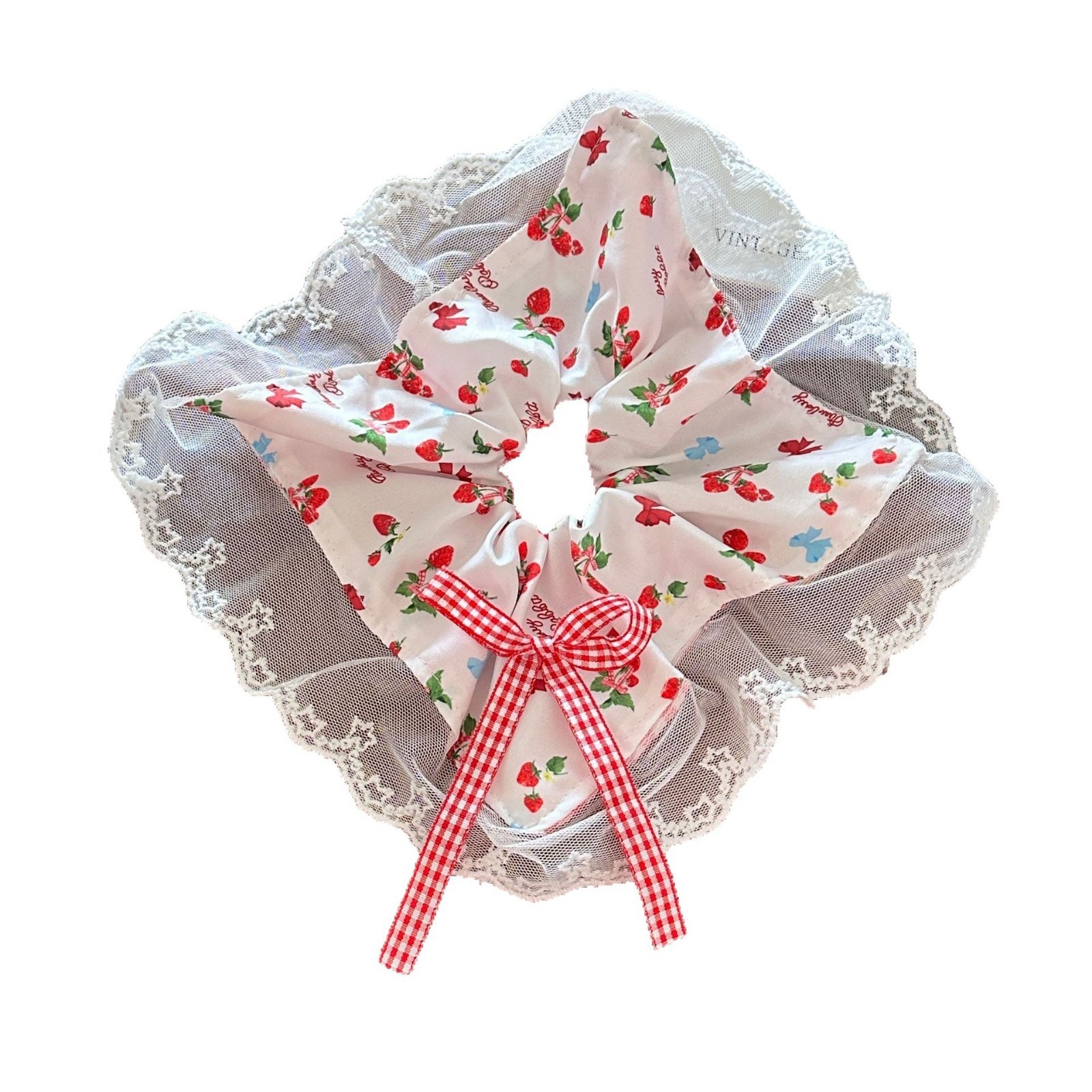 Girls Cloth Scarf Scrunchies Pastoral Fruit Hair Band Rose Red