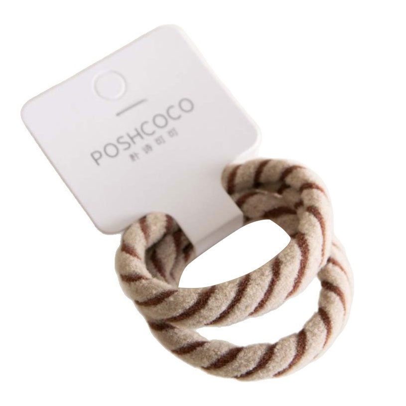 Women's 2Pcs Elastane Hair Ties For Winter Commute Khaki Striped