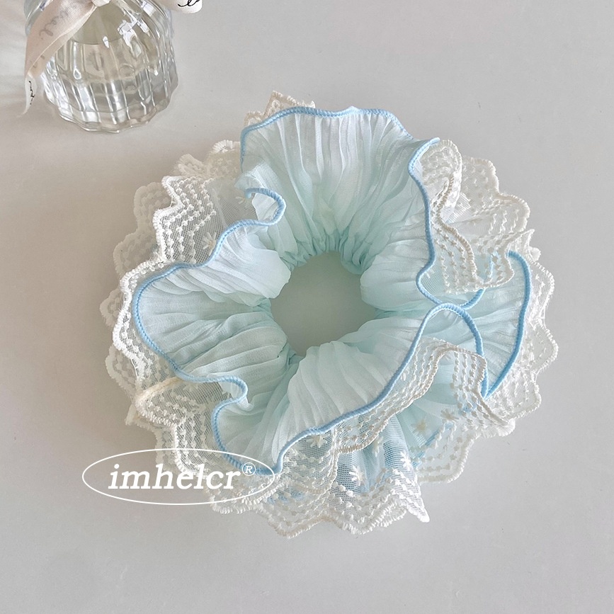 Women's Spring Summer Japanese Lace Hair Tie Blue Ditsy Floral