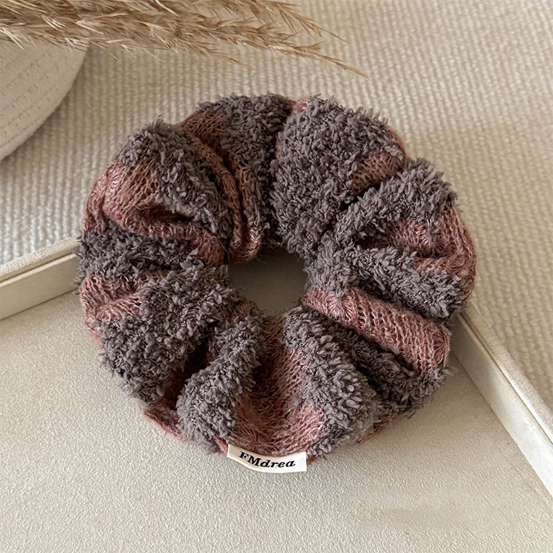 Women's Winter Knitted Yarn Elastic Low Ponytail Hair Tie Color Block