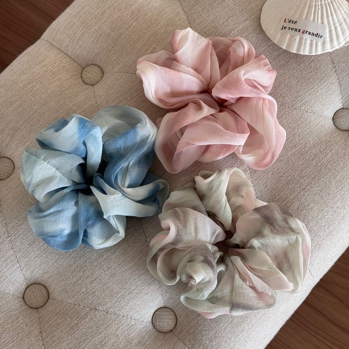 Women's Sweet Summer Soft Cloth Hair Scrunchie Blue Multicolor Tie Dye