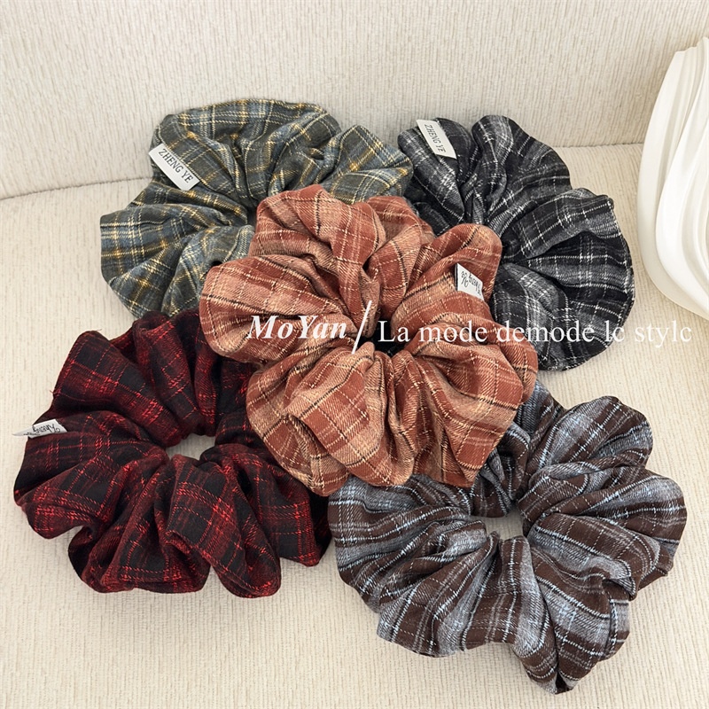 Women's Vintage Flannel Headband Simple Plaid Black White Blue Orange