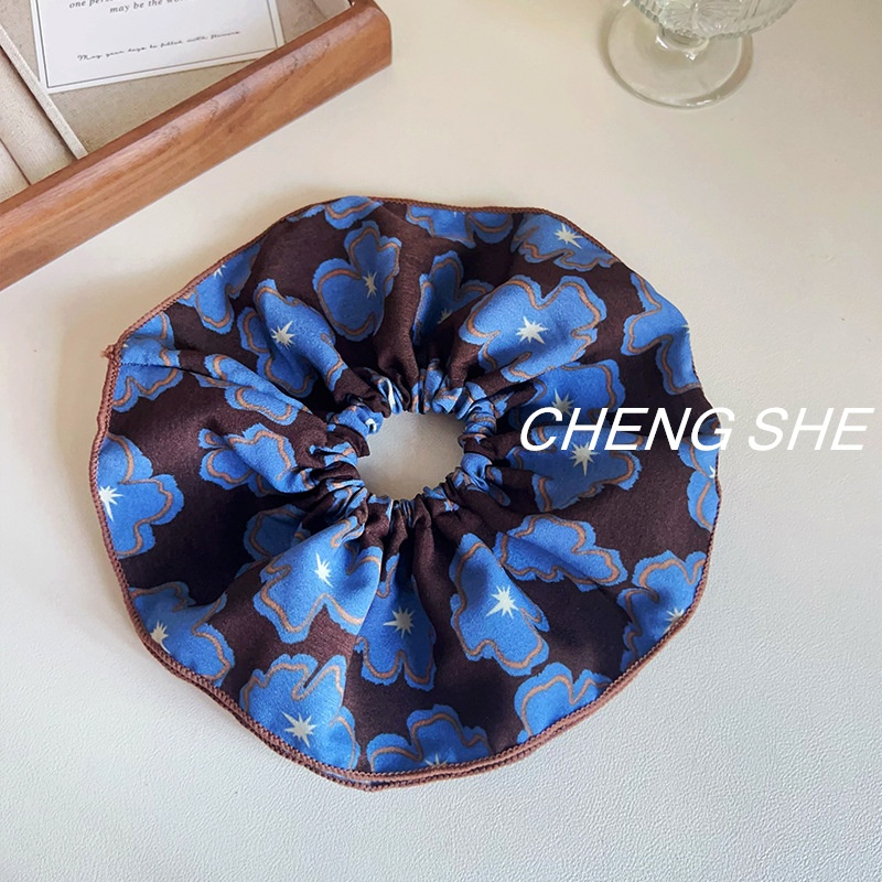 Women's Volumizing Chiffon Pleated Scrunchie Blue Coffee Printed