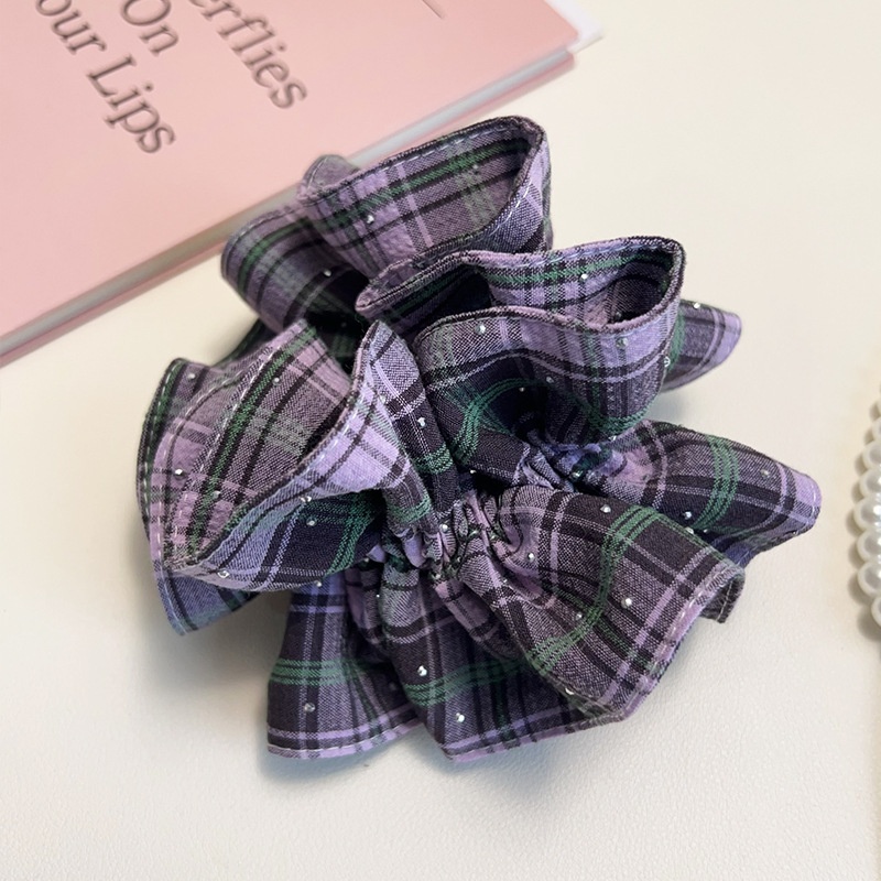 Women's Casual Cloth Hair Tie Scrunchie Purple Color Block Plaid