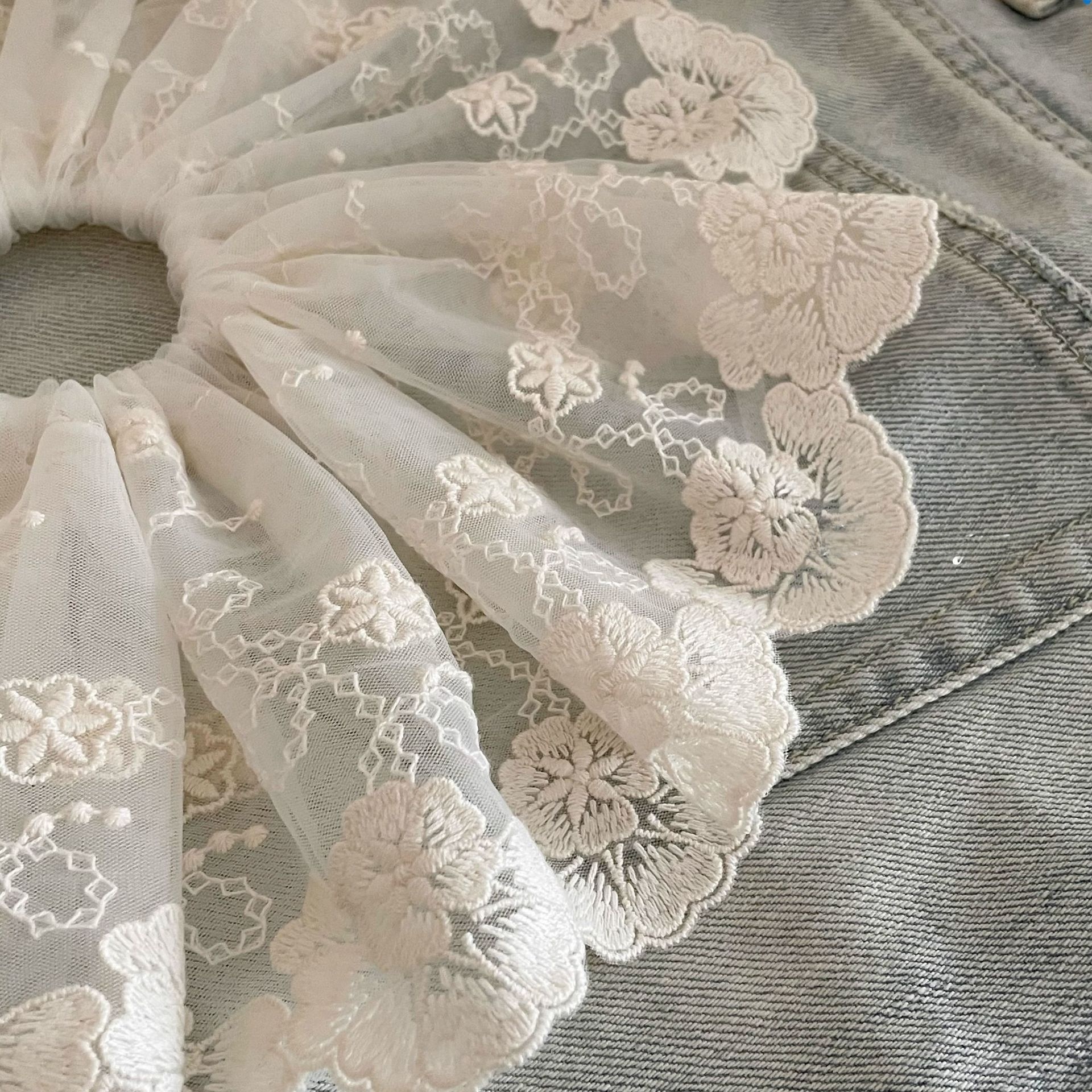 Women's French Ballet Lace Hair Scrunchie Beige Ditsy Floral Patchwork