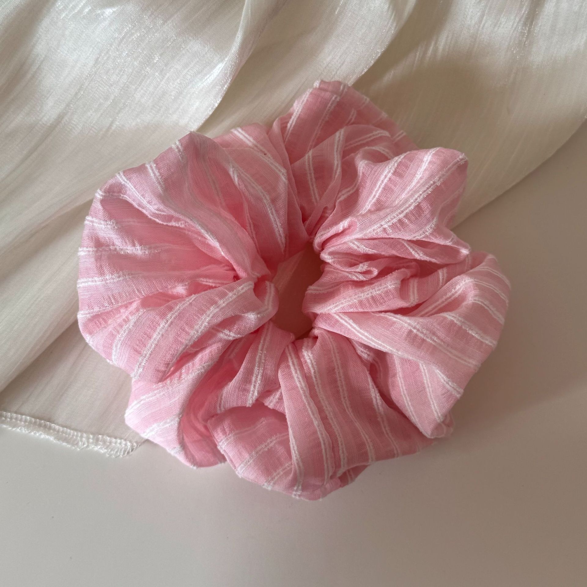 Women's Spring Polyester Ponytail Holder Hair Tie Sweet Pink Striped