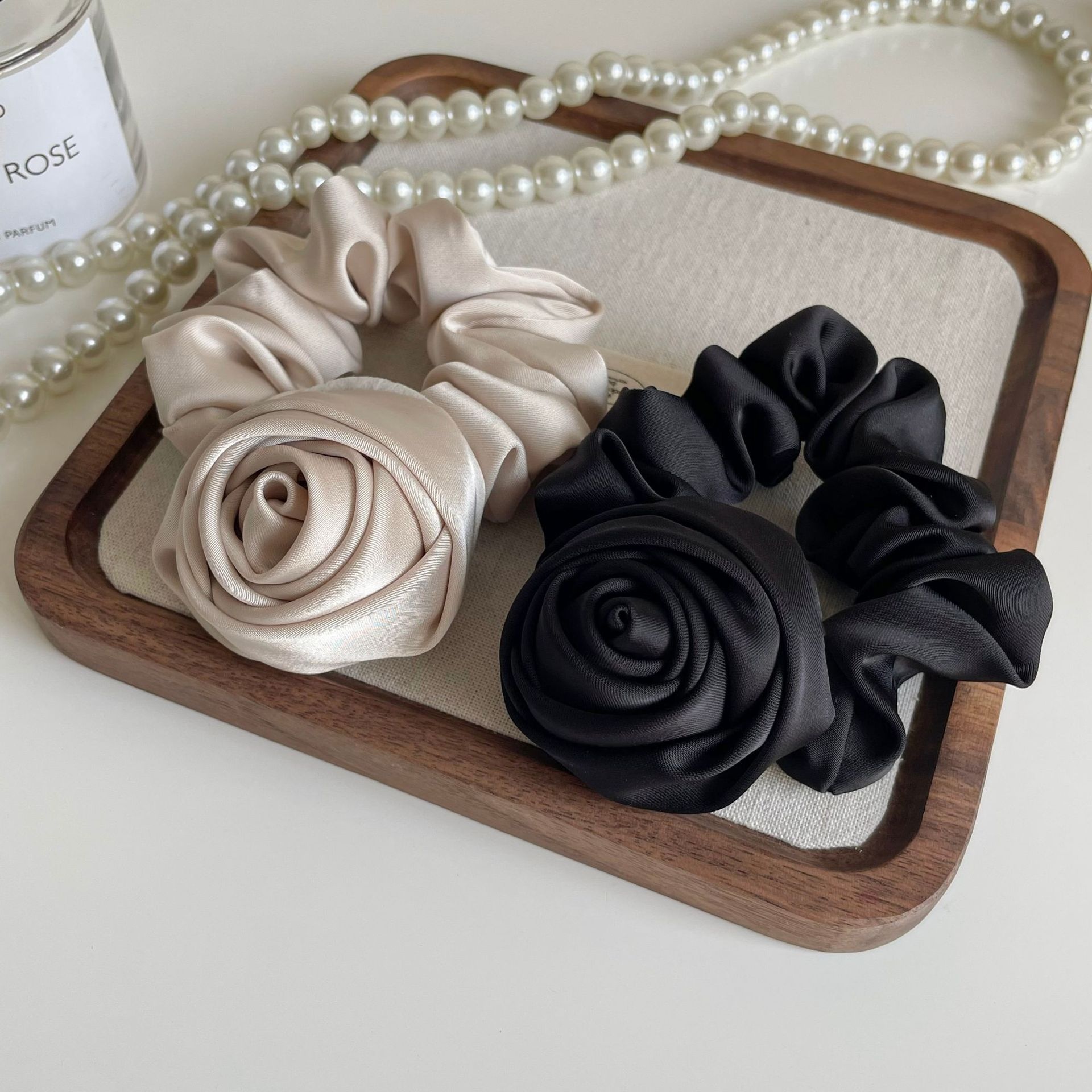 Women's Mint Series 3D Rose Satin Hair Ties High Elasticity Bun Accessories