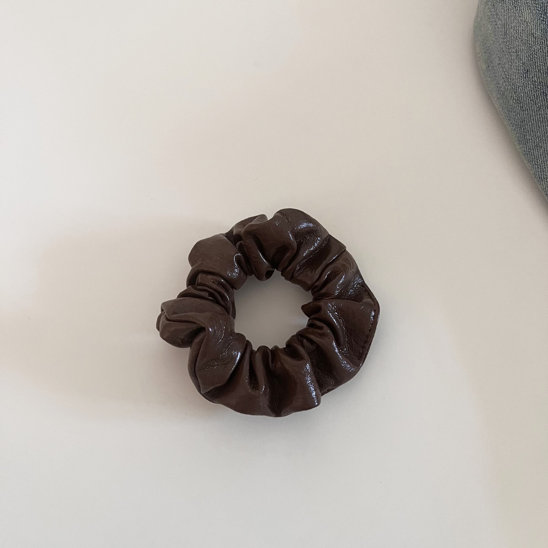 Women's Retro PU Leather Low Bun Hair Tie Autumn Winter Solid Color