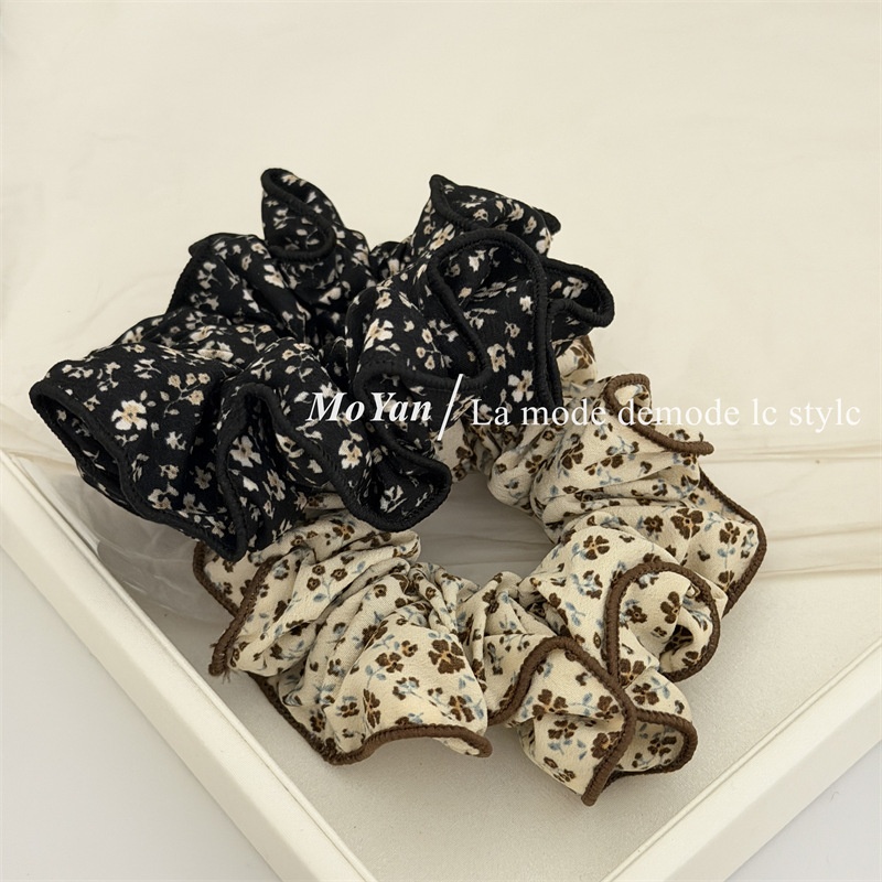 Women's Retro Cloth Spring Hair Tie Scrunchie Coffee Ditsy Floral