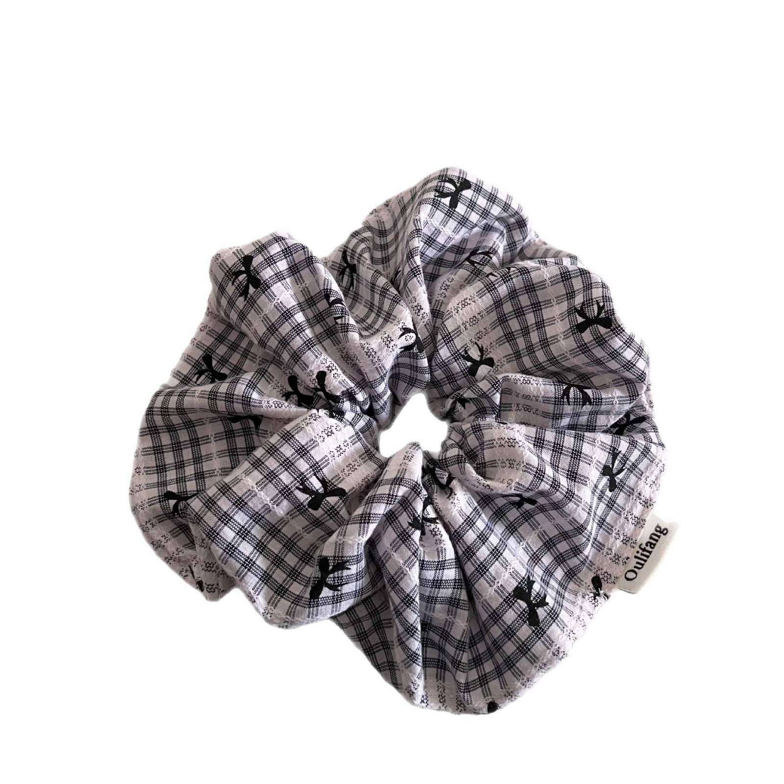 Women's Plaid Bowknot Fabric Hair Tie Elegant Low Ponytail Accessory