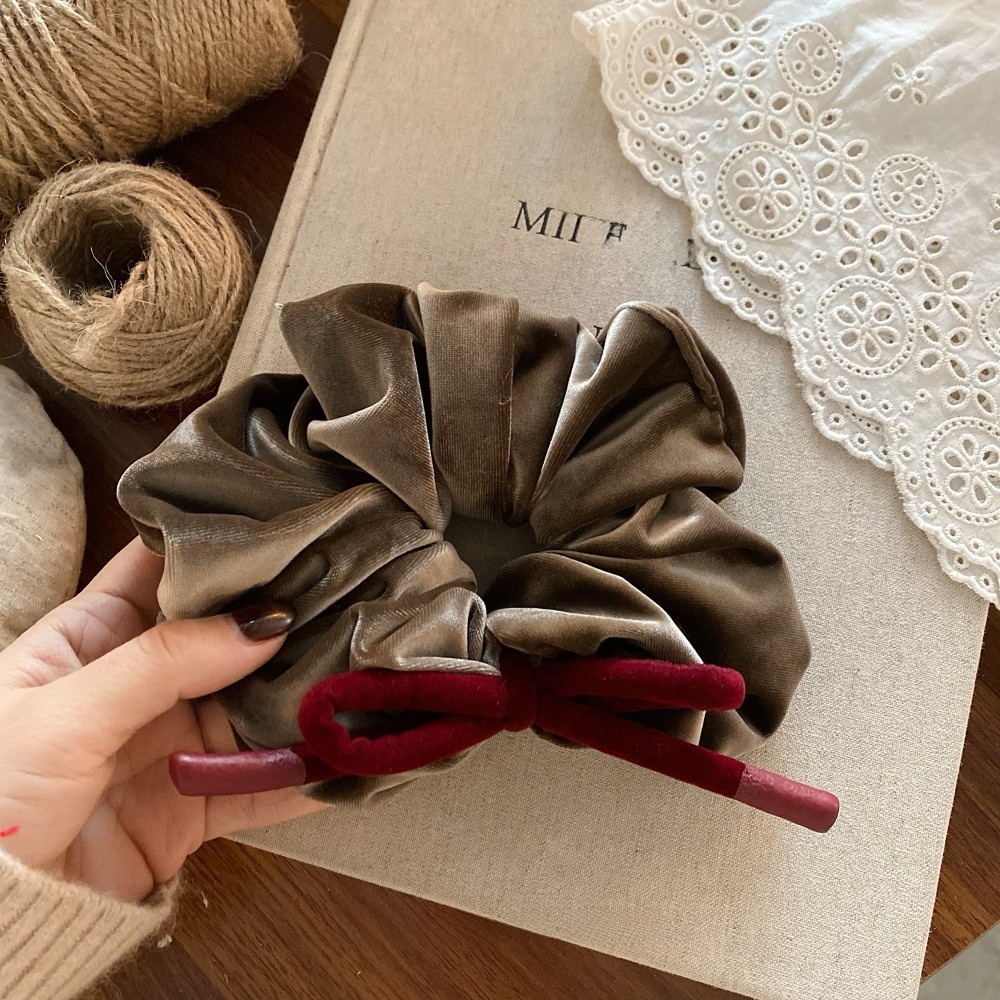 Women's Large Velvet Bun Styling Elastic Hairband French Bowknot