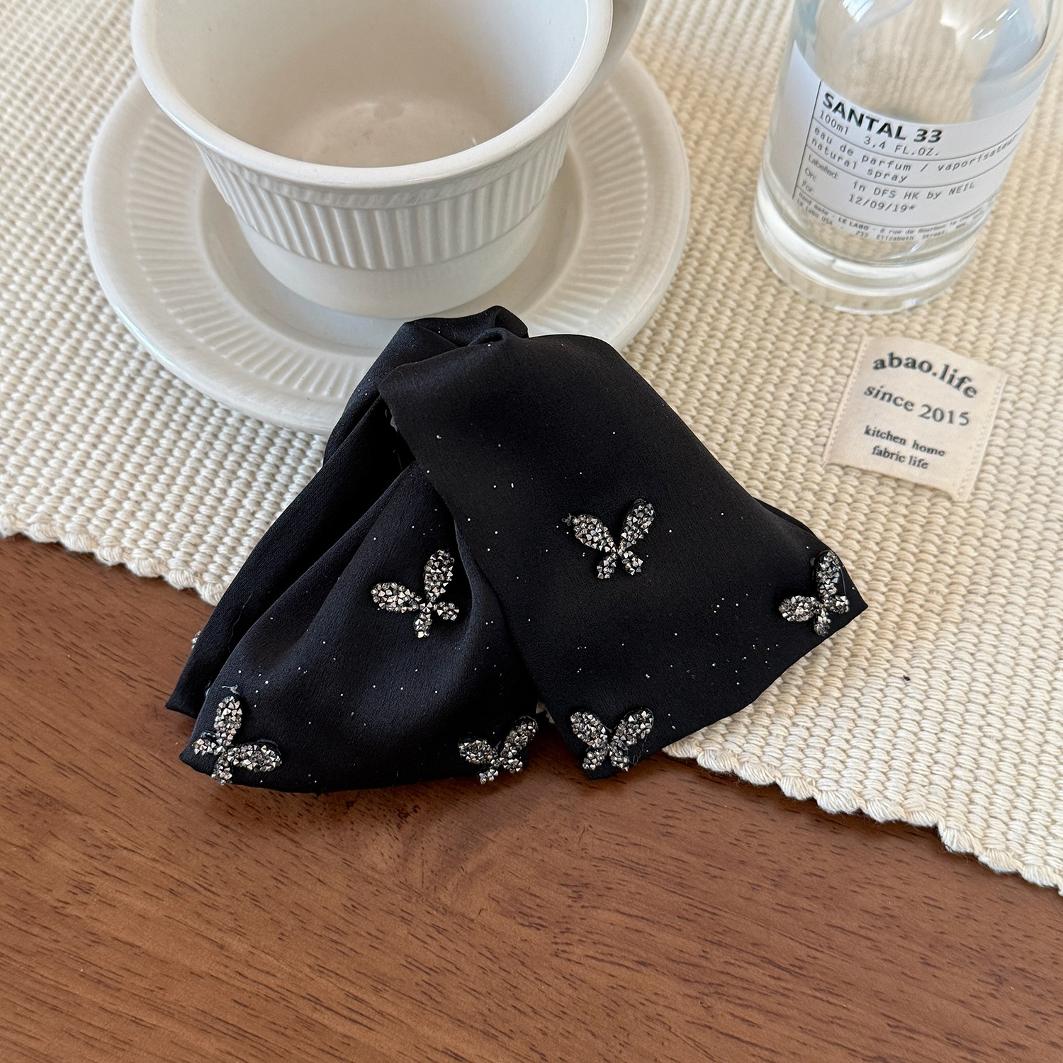 Women's Vintage Rhinestone Cloth Styling Hair Clip Elegant Black Bowknot