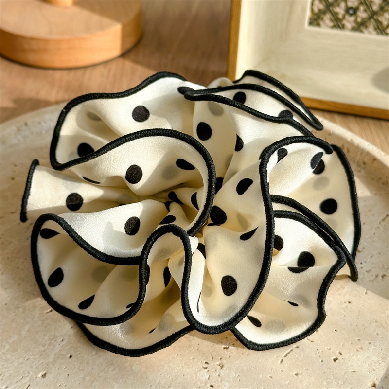 Women's Vintage Polyester Flower Hair Scrunchie Large Polka Dot