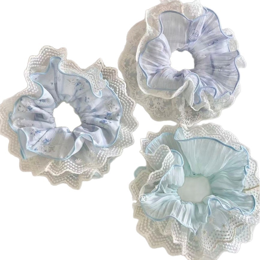 Women's Spring Summer Japanese Lace Hair Tie Blue Ditsy Floral