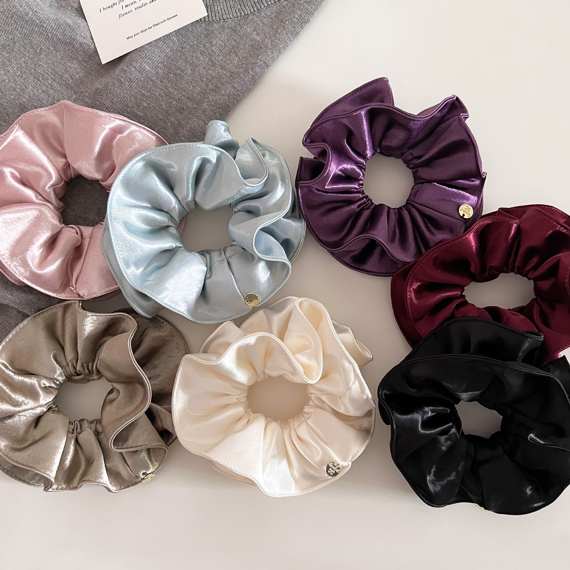 Women's Elegant Double Layer Pleated Satin Large Bow Hair Tie for Low Ponytails