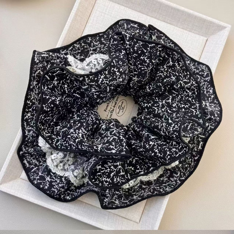 Women's Elegant Banquet Oversized Lace Elastic Hair Tie White Floral