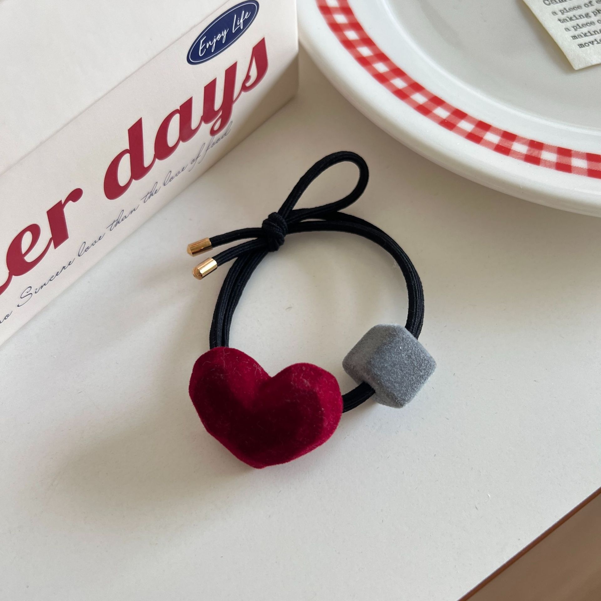 Girls Double-Headed Elastic Fabric Ponytail Hair Bands Heart Shape