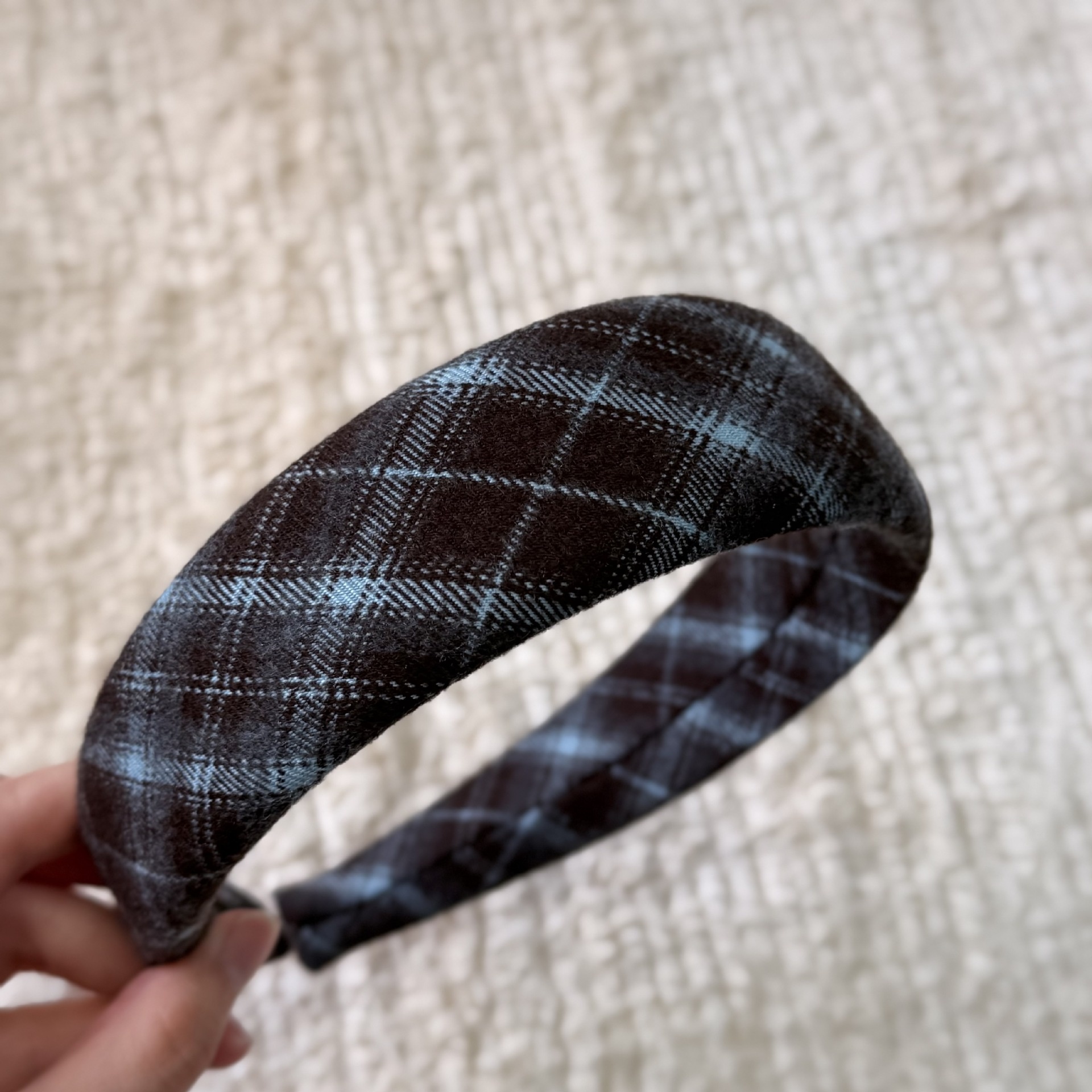 Women's Vintage Blue Plaid Hair Bands High Elasticity Fairy Style Cloth Ties