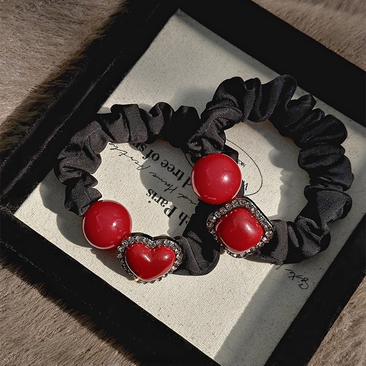 Women's Beaded Cloth Hair Tie Elastic Bun Maker Heart Polka Dot Gradient